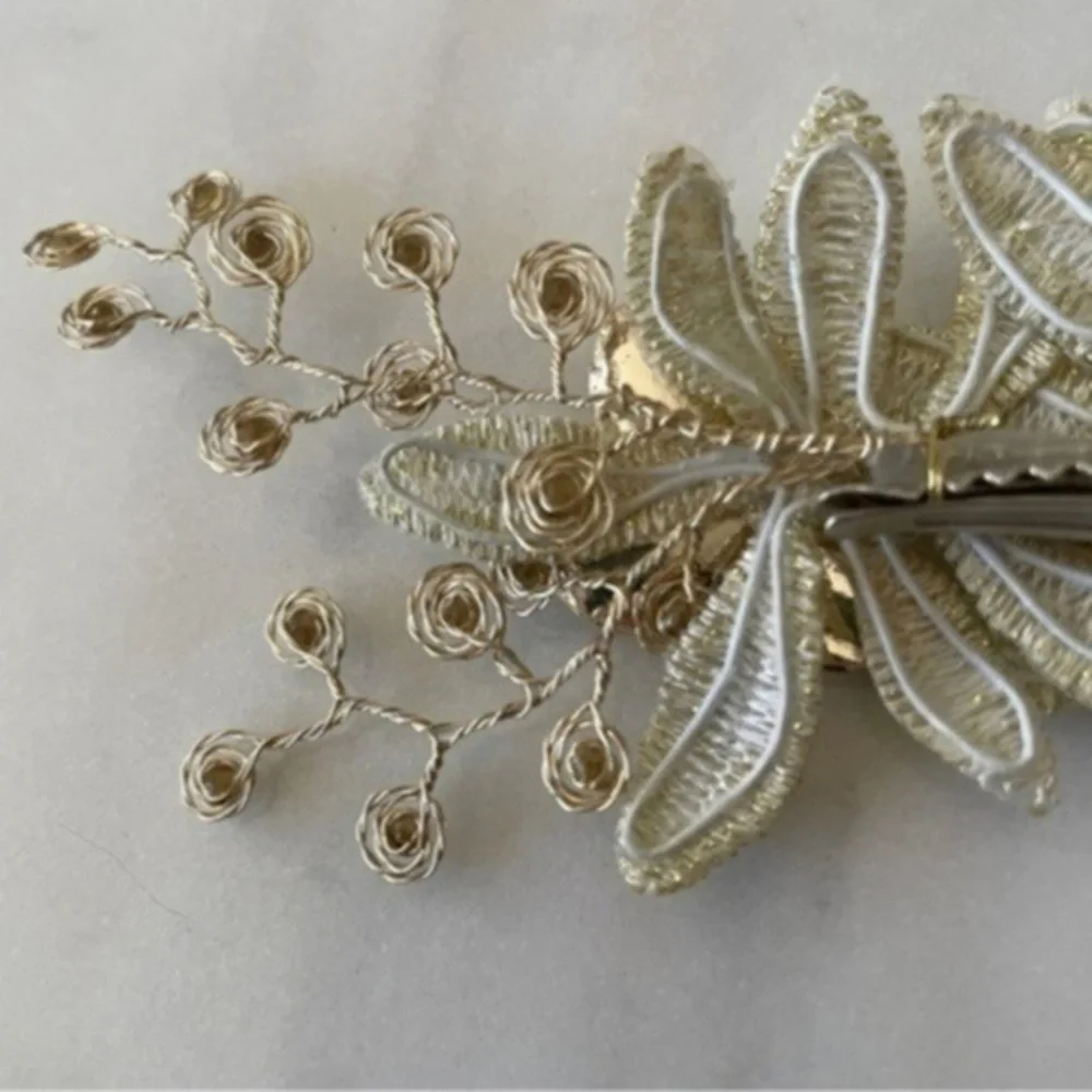 Wedding Hair Clip with Crystals, Metallic Flowers & Leaves​​​​